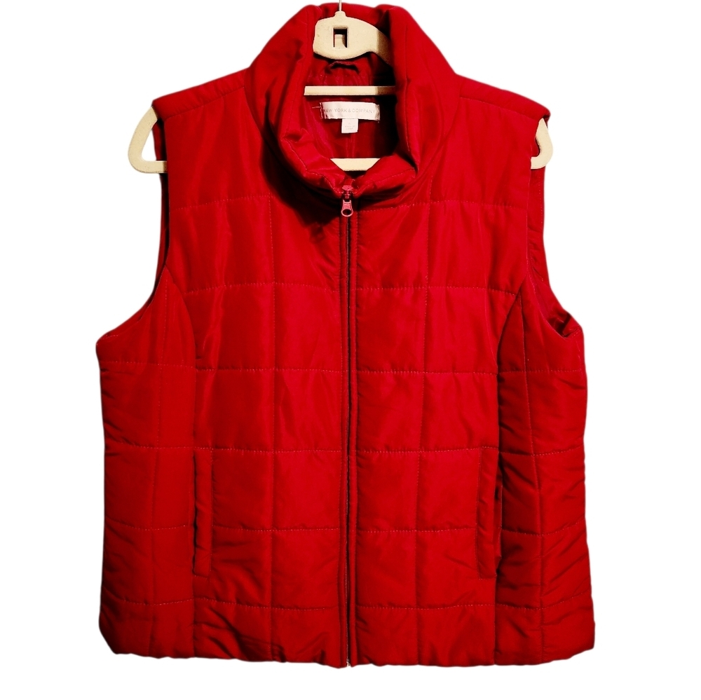 NY & Company | Women's Hot Pink Outdoor Sleeveless Puffy Vest Jacket (Size XL)